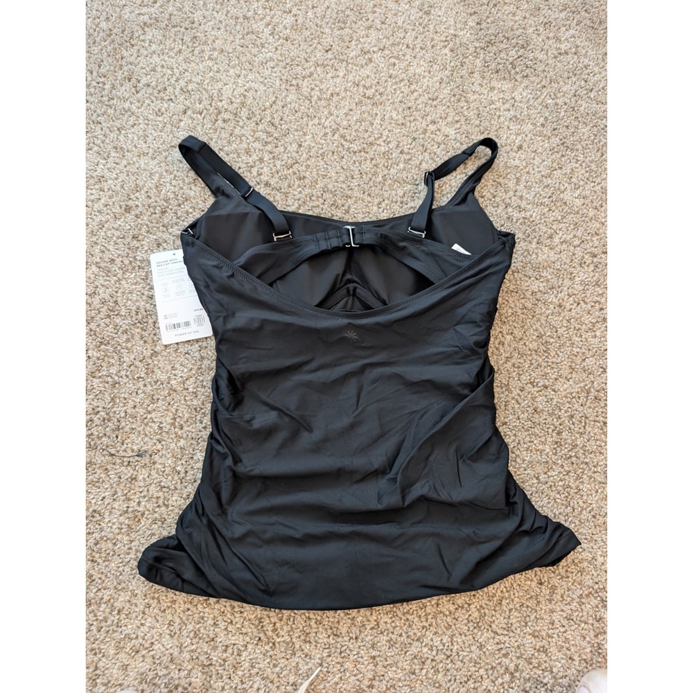 Athleta Square Neck Bra Cup Tankini Black Ruched Swim Top 36D/DD NWT - Picture 3 of 5